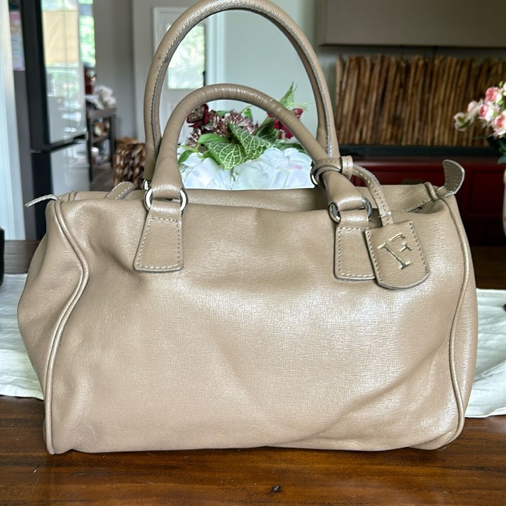 FURLA hand bag impeccable condition light tan color